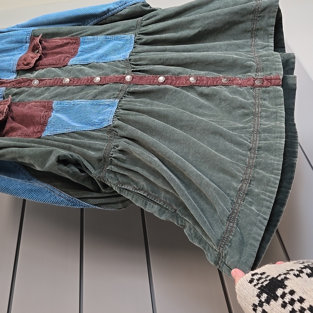 Free People Wild Roads Blue and Green Mini Cord Dress/Shacket - Size Small - Picture 13 of 16